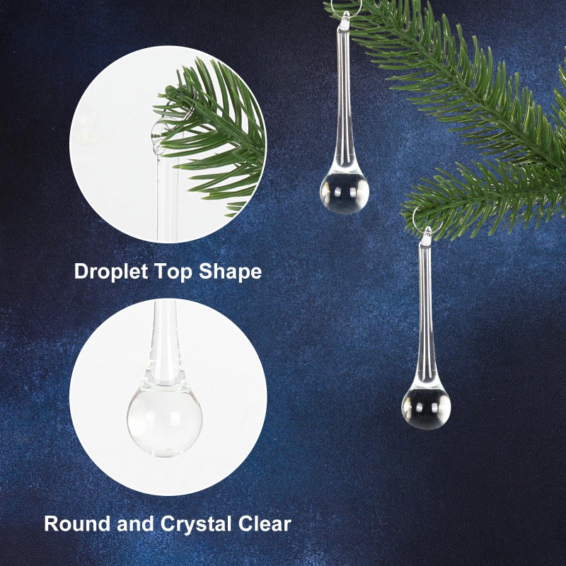 Whaline 60Pcs Christmas Crystal Ornaments 3 Inch Clear Teardrop Chandelier Decor Glass Hanging Ornaments for Xmas Tree Party Home Decor - Image 3