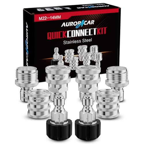 AURORA CAR Pressure Washer Quick Connect Kit, Stainless Steel Pressure Washer Adapter Set, M22-14mm Swivel to 3/8" Quick Connect Fittings, 3/4 Inch Hose Fittings, 8 Pack - Image 1