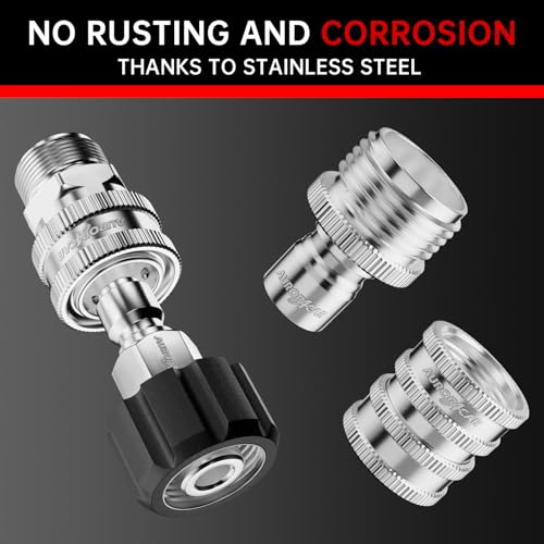 AURORA CAR Pressure Washer Quick Connect Kit, Stainless Steel Pressure Washer Adapter Set, M22-14mm Swivel to 3/8" Quick Connect Fittings, 3/4 Inch Hose Fittings, 8 Pack - Image 4