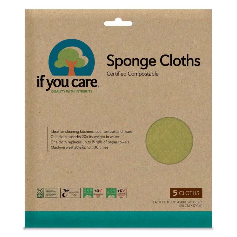 If You Care Sponge Cloths 5 Count 100 Natural Cleaning Rags for Kitchen Bathroom Home Countertop Surfaces Absorbent Reusable Machine Washable Compostable