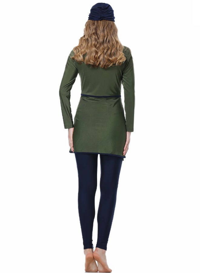 MARGOUN Women XL Size Muslim Swimming Costume for Women 3 Piece Full Coverage Zipper Front Swimwear Islamic Rash Guard Green - Image 4