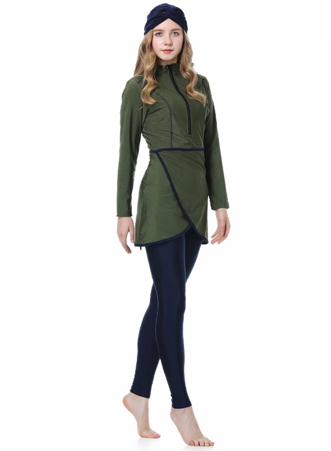 MARGOUN Women XL Size Muslim Swimming Costume for Women 3 Piece Full Coverage Zipper Front Swimwear Islamic Rash Guard Green - Image 5