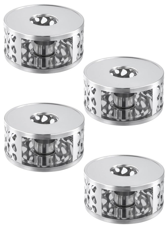 MUKLEI 4 PCS Teapot Warmer, Silver Individual Teapot Heater with Tealight Holder, 430 Stainless Steel Tea Pot Warmer Base for Living, Meeting Room - Image 1