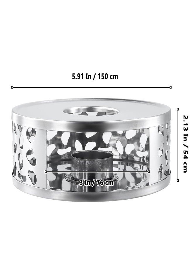 MUKLEI 4 PCS Teapot Warmer, Silver Individual Teapot Heater with Tealight Holder, 430 Stainless Steel Tea Pot Warmer Base for Living, Meeting Room - Image 2