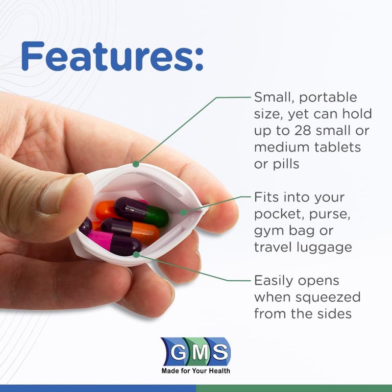 GMS Squeezable Pocket Pill Case - Small, Lightweight Pill Organizer Ideal for Travel - Holds Medicines Securely - Sturdy Design with Easy Fuss-Free Access - 2 Inch Pocket Sized & Discreet - 2 Pack - Image 2
