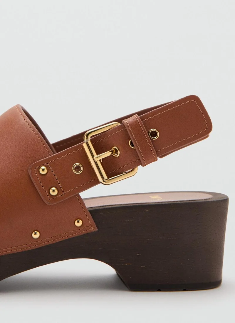 Mango CU-CUERO Leather Heeled Clogs for Women | Best Price UAE