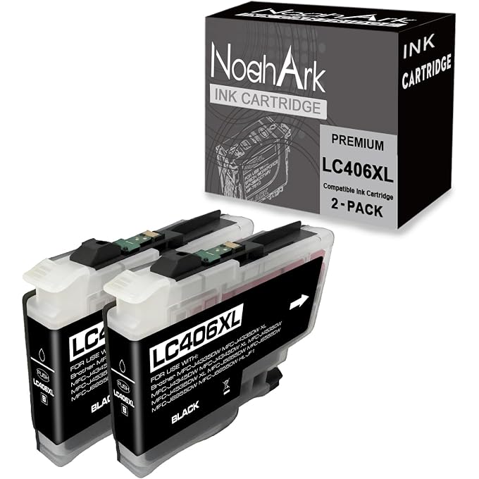 NoahArk 2 Packs LC406 LC406XL LC406 XL Compatible Ink Cartridge Replacement High Yield for MFC-J4335DW MFC-J4345DW MFC-J4535DW MFC-J5855DW MFC-J6555DW MFC-J5955DW HL-JF1 Printer (2 Black)