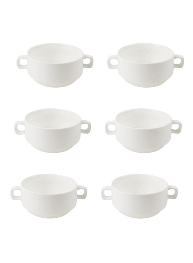 REEM Porcelain Soup Bowl Set 6 Pieces White Double Handle 4.25 Inch Ideal for Daily Use Home Kitchen and Outdoor Dining - Image 2