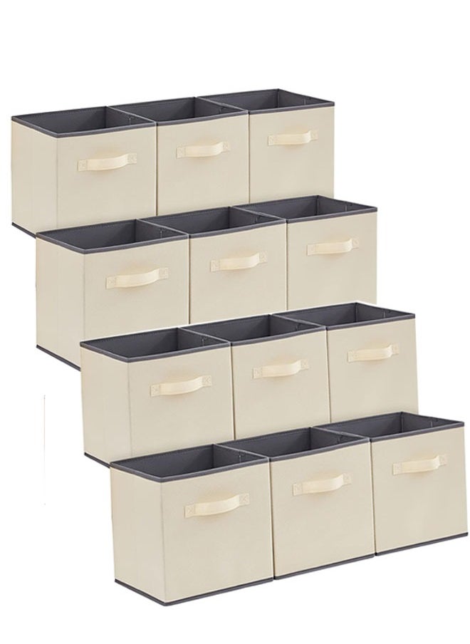Arabest Collapsible Storage Cubes,Foldable Fabric Bins Multi-color Organizers Decorative Organizing Baskets for Shelves for Closet, Utility Room, Storage Room Set of 12 Beige  - Image 1