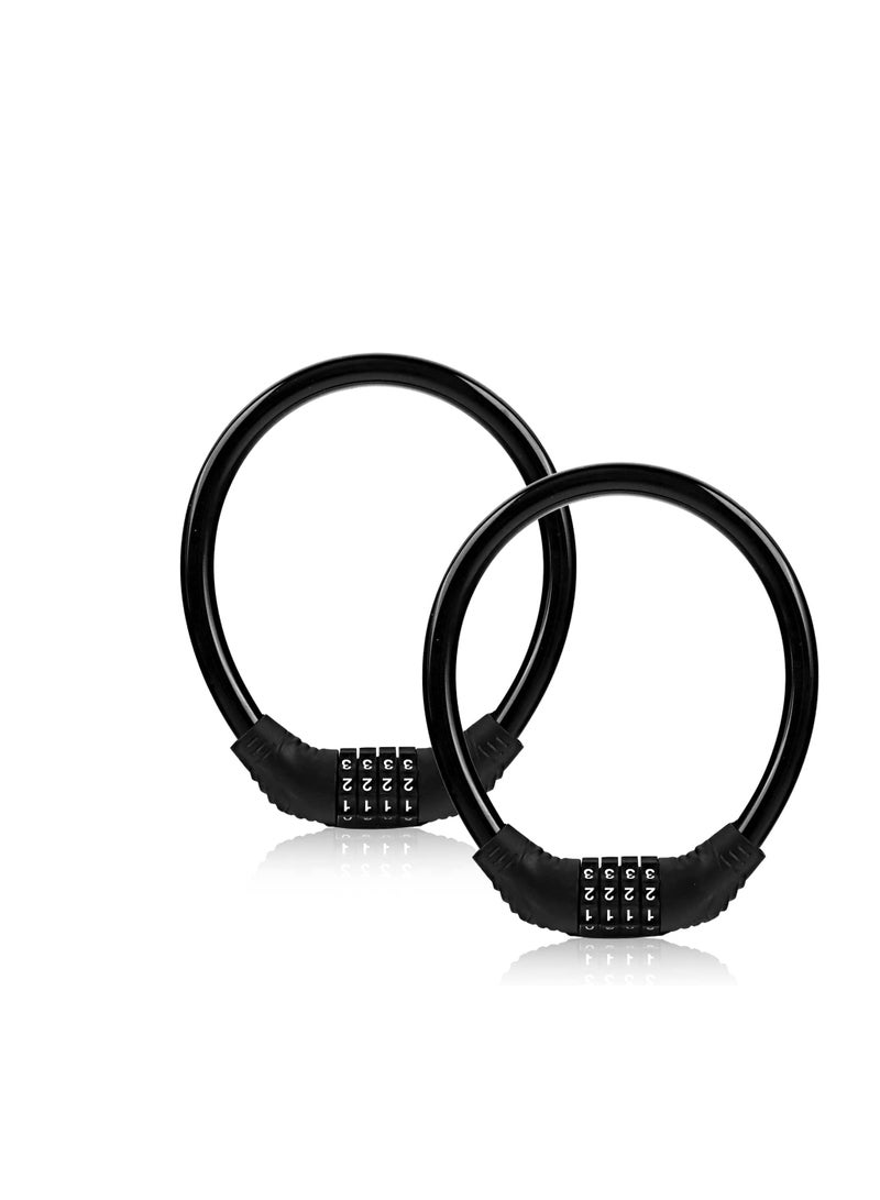 Heavy Duty Bike Lock Cable, 2 Pack Security 4 Digit Resettable Combination Lock, Portable Anti-Theft Cable for Bicycles, Black - Image 1