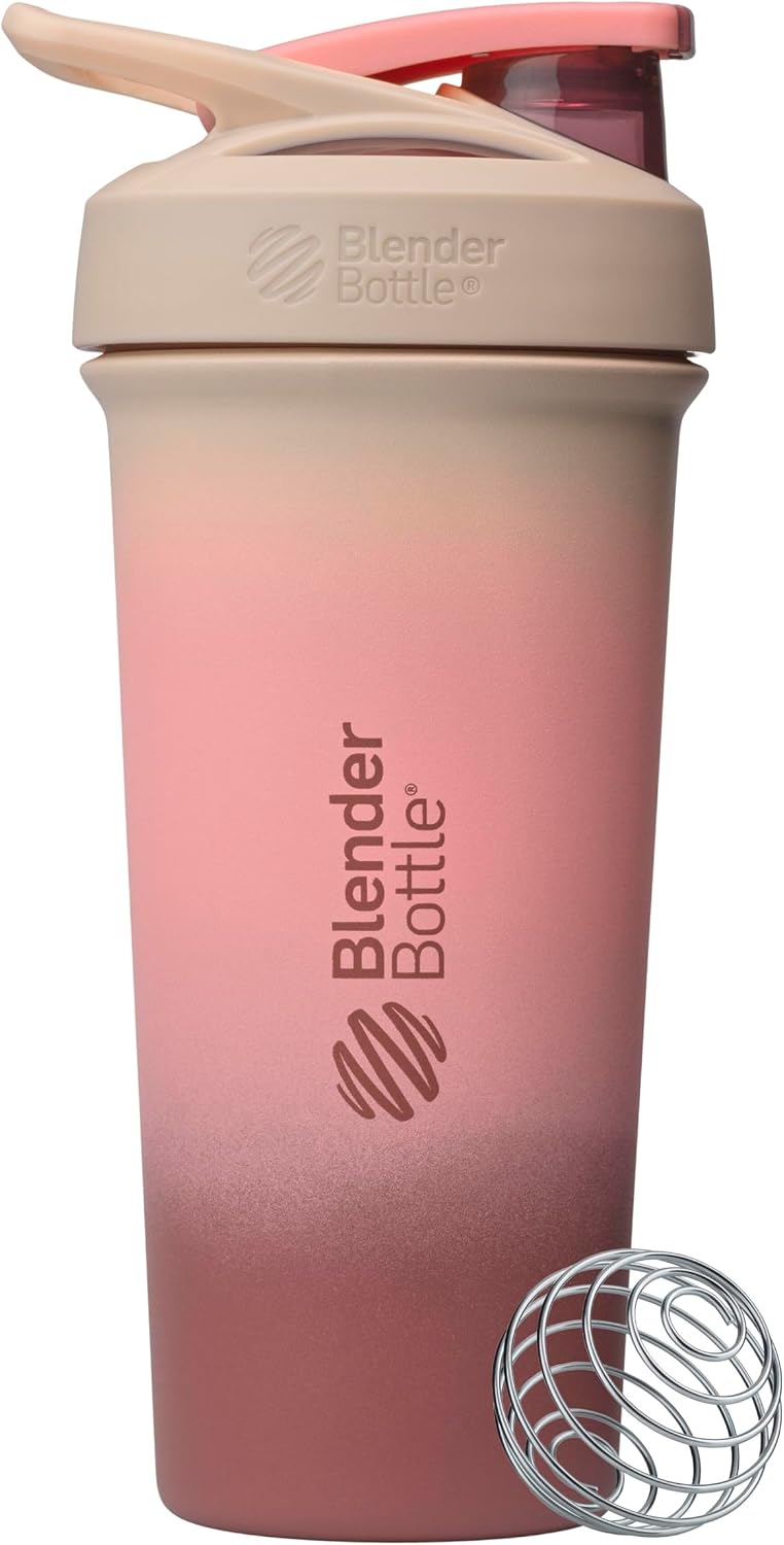 BlenderBottle Sport Sleek Shaker Cup Insulated Stainless Steel Water Bottle with Wire Whisk, 25-Ounce, Berry Fade (Pink) - Image 1