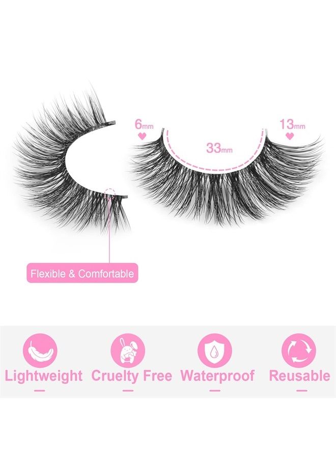 Kiromiro False Eyelashes Natural Look Clear Band Mink Lashes Fluffy 5D Cat Eye Lashes Wispy Faux Mink Strip Lashes Pack by Kiromiro - Image 1