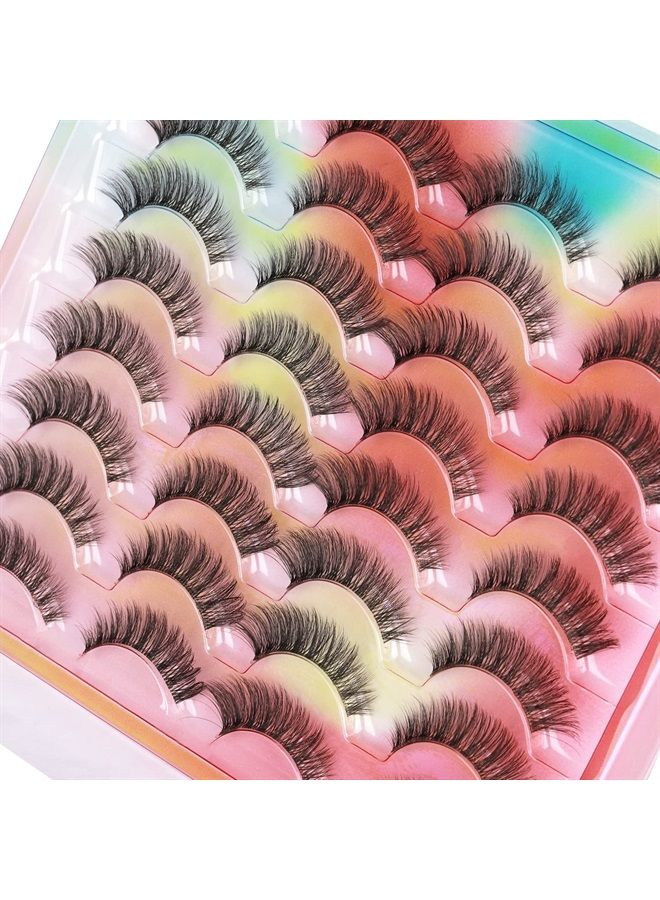 Kiromiro False Eyelashes Natural Look Clear Band Mink Lashes Fluffy 5D Cat Eye Lashes Wispy Faux Mink Strip Lashes Pack by Kiromiro - Image 2