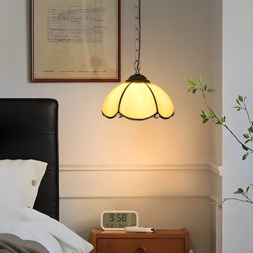 Blivuself Tiffany Pendant Hanging Light Plug in Light Fixture Vintage Yellow Stained Glass Hanging Lamp for Home Decor Dining Living Room Study Hallway Kitchen Island - Image 4