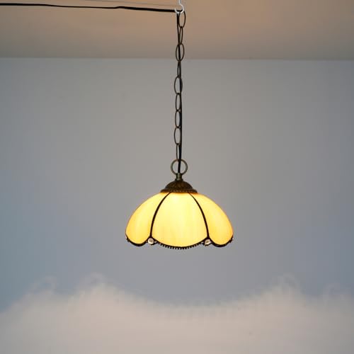 Blivuself Tiffany Pendant Hanging Light Plug in Light Fixture Vintage Yellow Stained Glass Hanging Lamp for Home Decor Dining Living Room Study Hallway Kitchen Island - Image 2