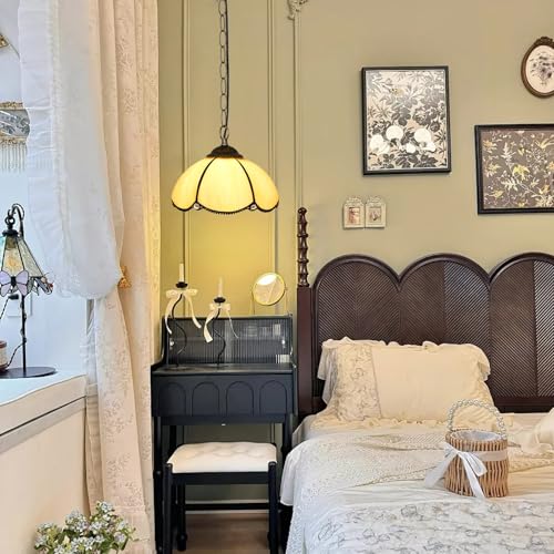 Blivuself Tiffany Pendant Hanging Light Plug in Light Fixture Vintage Yellow Stained Glass Hanging Lamp for Home Decor Dining Living Room Study Hallway Kitchen Island - Image 5