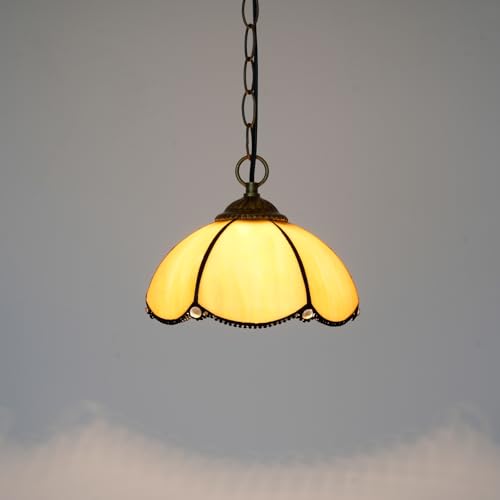 Blivuself Tiffany Pendant Hanging Light Plug in Light Fixture Vintage Yellow Stained Glass Hanging Lamp for Home Decor Dining Living Room Study Hallway Kitchen Island - Image 3