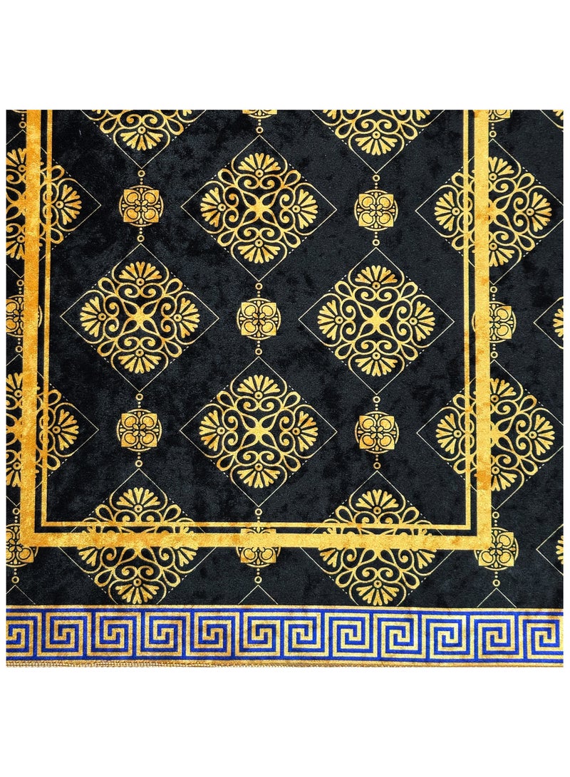 فابينني سجادة صلاة فاخرة 70×110 سم، سجادة إسلامية مخملية مطبوعة بقاعدة مانعة للانزلاق وشرابات لامعة، خفيفة الوزن وقابلة للحمل، هدية لرمضان والعيد والحج والعمرة، لون أسود/ذهبي - Image 3