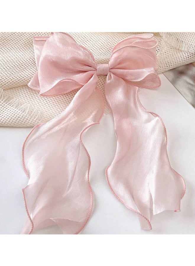 QINGYAN 3-Piece Gauze Cute and Beautiful Bow Hair Accessories for Women Girls (Blue + Pink + Apricot) - Image 3