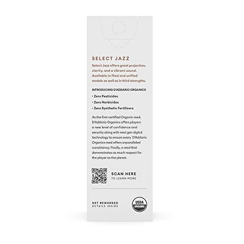 D'Addario DAddario Organic Select Jazz Unfiled Tenor Saxophone Reeds Sax Reeds Individually Sealed 4 Soft 5 Pack - Image 3