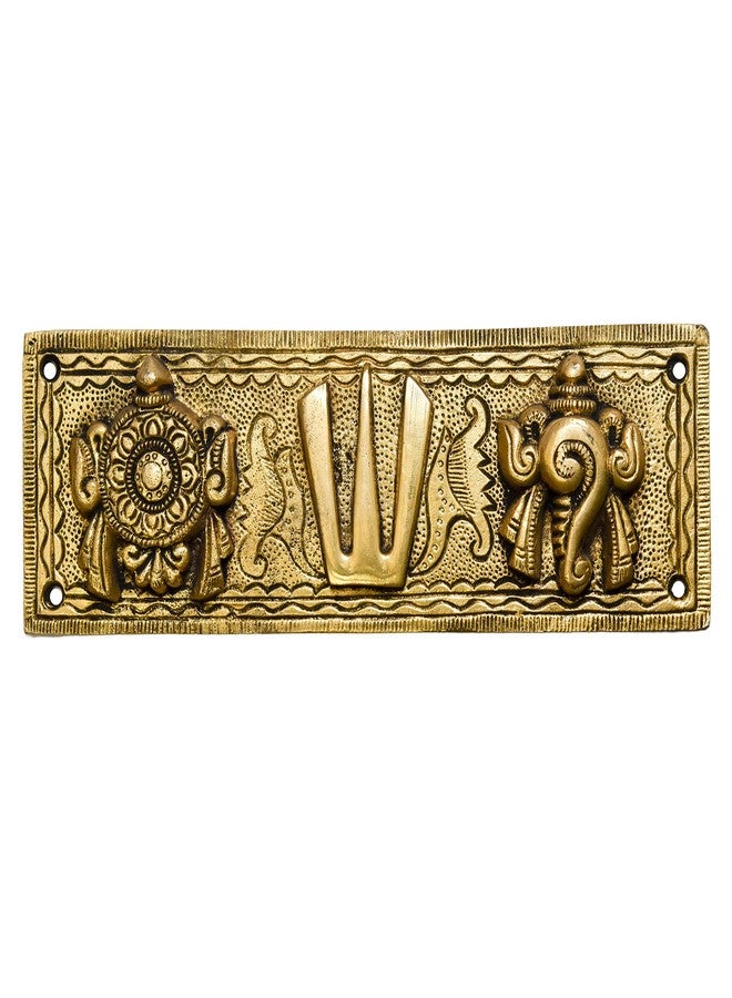 Bhimonee Decor by Modern Gift Centre | Pure Brass Shanku Chakra Hanging Wallplate | 7.75 x 2.5 Inches | 500gm Weight | Traditional Spiritual Wall Decor for Home, Temple, and Office - Image 1