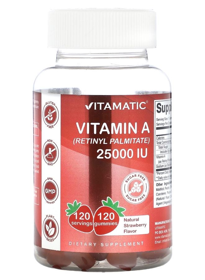 Vitamatic Vitamin A (Retinyl Palmitate) Natural Strawberry 25000 IU 120 Gummies