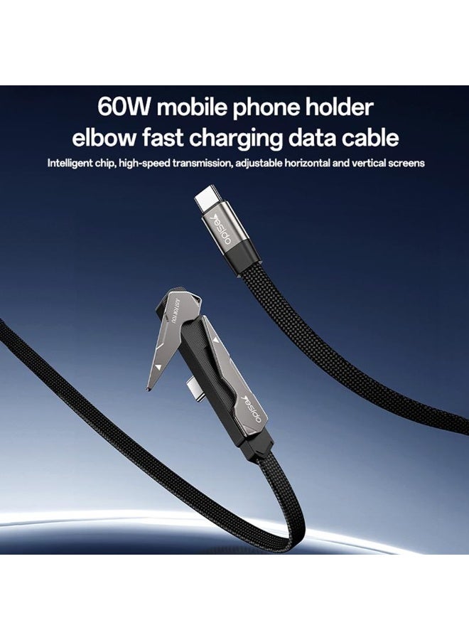 Yesido CA207 60W USB Type-C to Type-C Fast Charging Data Cable with Foldable Stand, Built-in smart chip, High-Speed Data Transfer 1.2M Braided Cable - Image 2