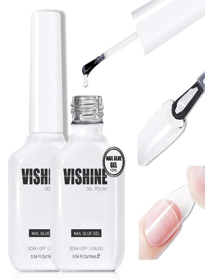 Vishine 2 Pcs 16ml Nail Glue Gel for Nail Tips Long Lasting Extension Glue for Clear Nail Tips and Clear Press On Nails,Brush On Gel X Nail Glue Salon Art DIY at Home Need UV Light Cured - Image 1