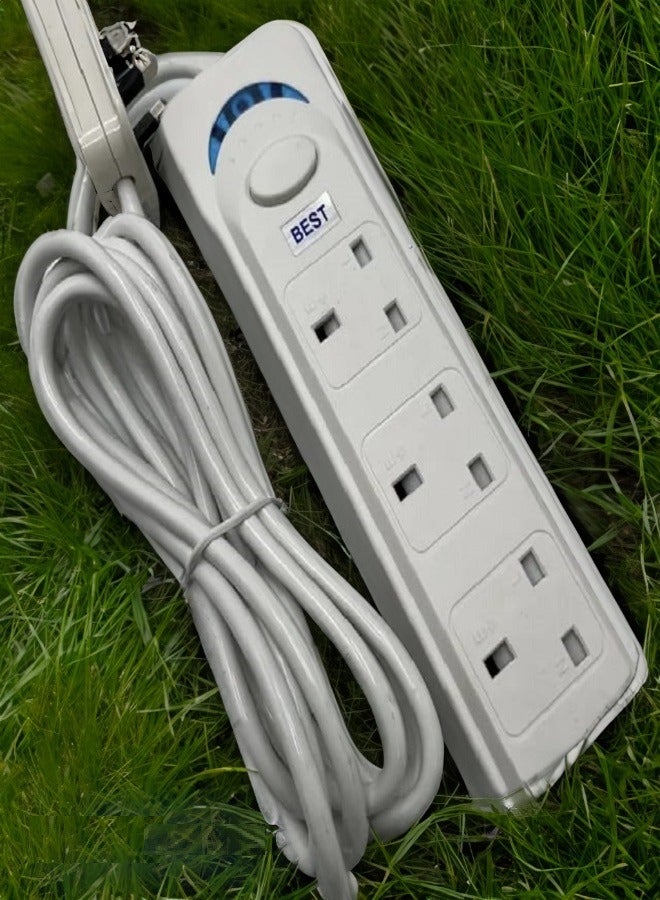 Best 5 Meter Best Power Strips Extension Cord | 3 Sockets Universal Plug Adapter with 5 Meter Bold Extension Cable | Power Socket | Extension Board | Extension Cable | Extension Socket (White) - Image 4