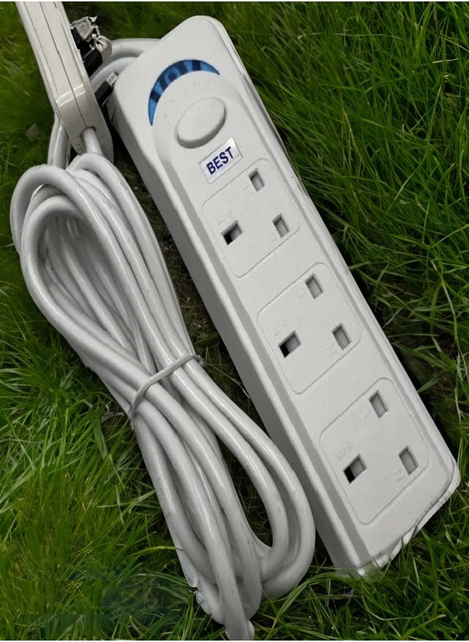 Best - 5 Meter Best Power Strips Extension Cord | 3 Sockets Universal Plug Adapter with 5 Meter Bold Extension Cable | Power Socket | Extension Board | Extension Cable | Extension Socket (White) - Image 1
