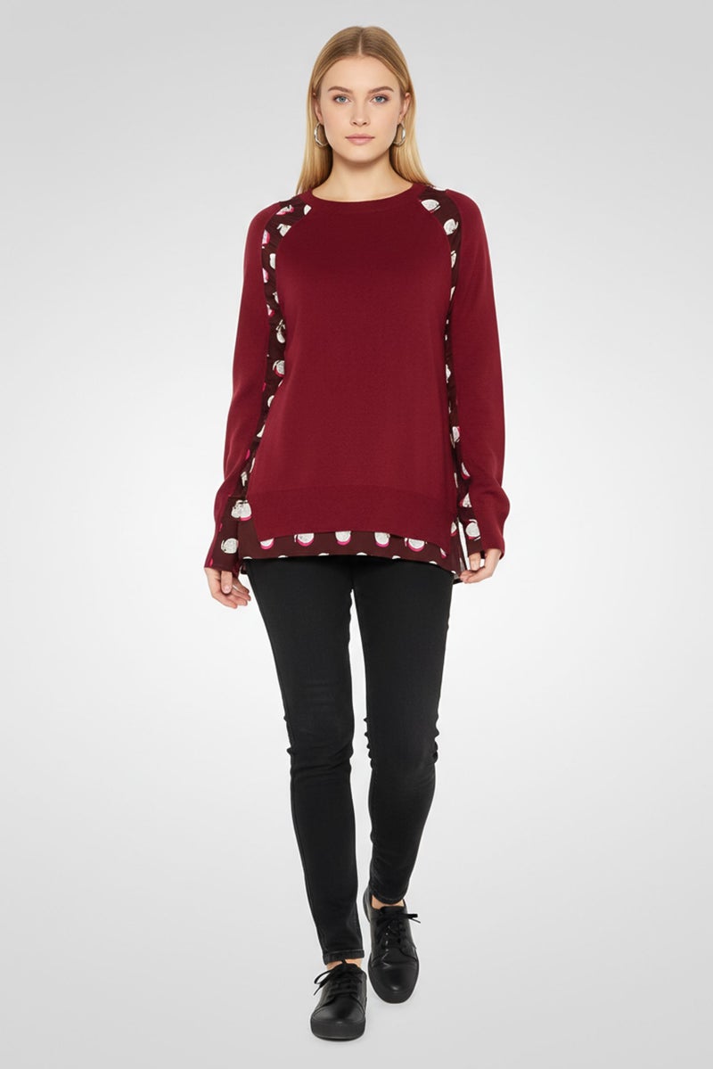 STELLA MCCARTNEY Women Round Neck Long Sleeves Textured Sweater, Maroon - Image 1