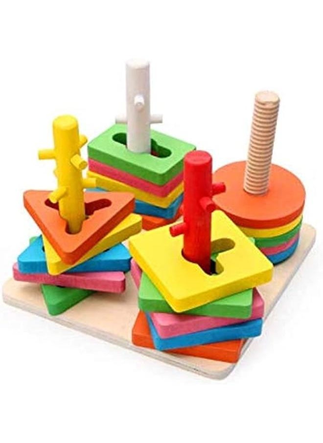 MWZ Wooden Four-Column Building Blocks Intelligence Toys 
