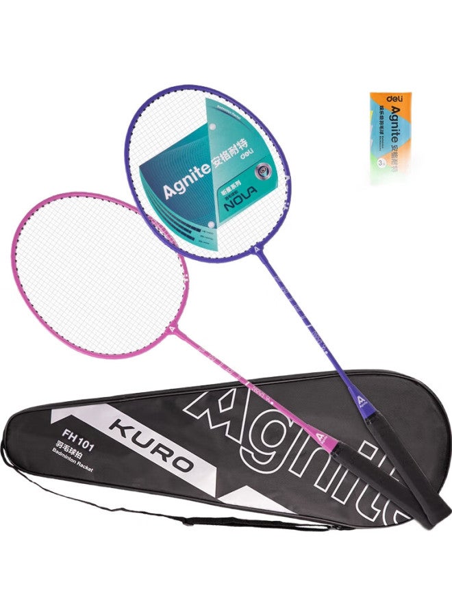 Deli Badminton Racket Set With Shuttlecocks, Classic Entry-Level Training Rackets, Double Rackets, Purple/Pink - Image 2