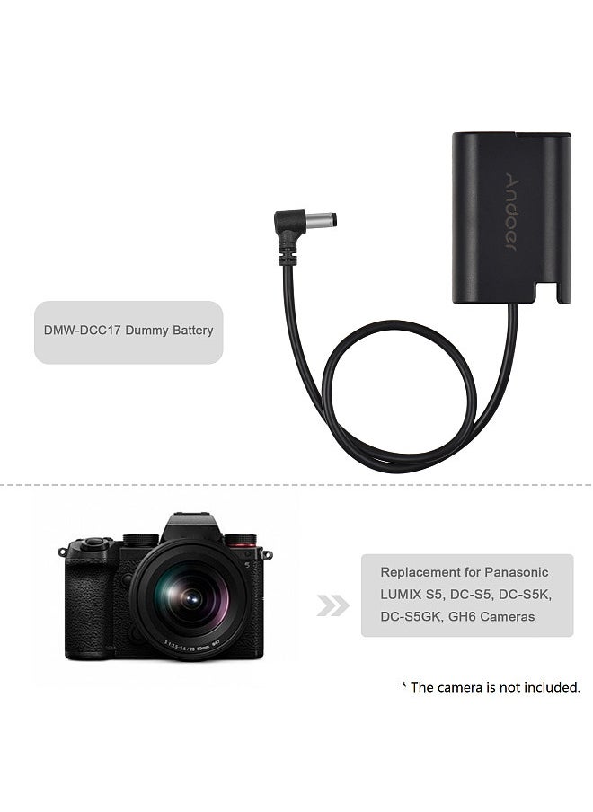 ANDOER - DMW-DCC17 Dummy Battery with DC Male Connector Straight Cable DC to DMW-BLK22 Dummy Battery Coupler Accessory Replacement for Panasonic LUMIX S5 DC-S5 DC-S5K DC-S5GK GH6 Cameras - Image 1