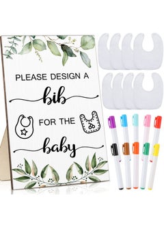 Qunclay 37 Pcs Baby Shower Games 1 Baby Shower Game Sign 25 DIY White Bibs for Boys Girls Guest Design Game with 10 Fabric Markers Baby Shower Keepsake for Guest New Parents(Leaf) - pzsku/Z9C3AAA21AD4D37EADF99Z/45/_/1737031177/567035d4-efba-400c-8d44-0a94a713c19a