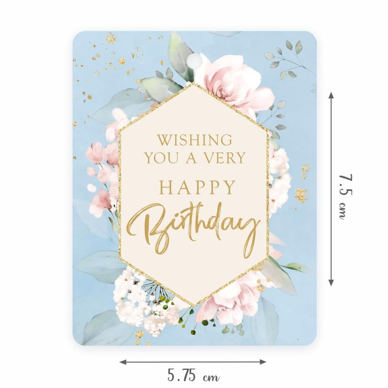 Chic a Choc Happy Birthday Gift Tags. 50 Tags in a Beautiful Watercolour Floral Design. with Jute String. Attach to Gifts, Cake Boxes. - Image 2