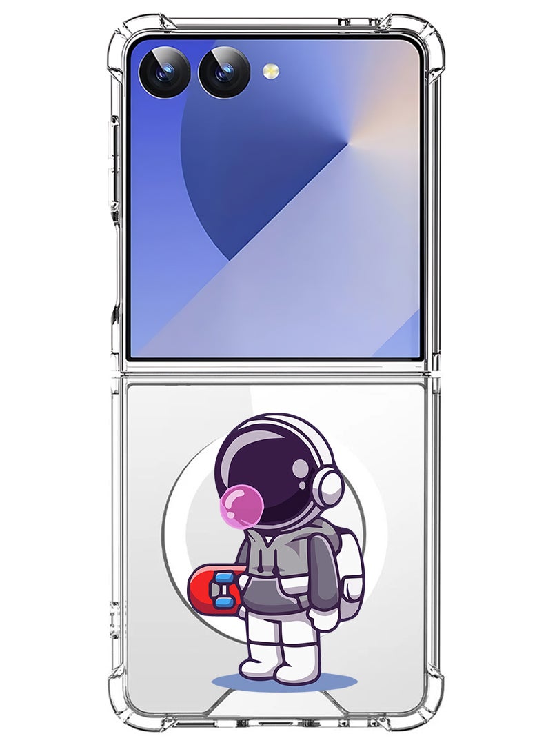 Theodor Magnetic Case for Samsung Galaxy Z Flip 7 Compatible with MagSafe Wireless Charging, Shockproof Phone Bumper Cover Astronaut holding skateboard - Image 1