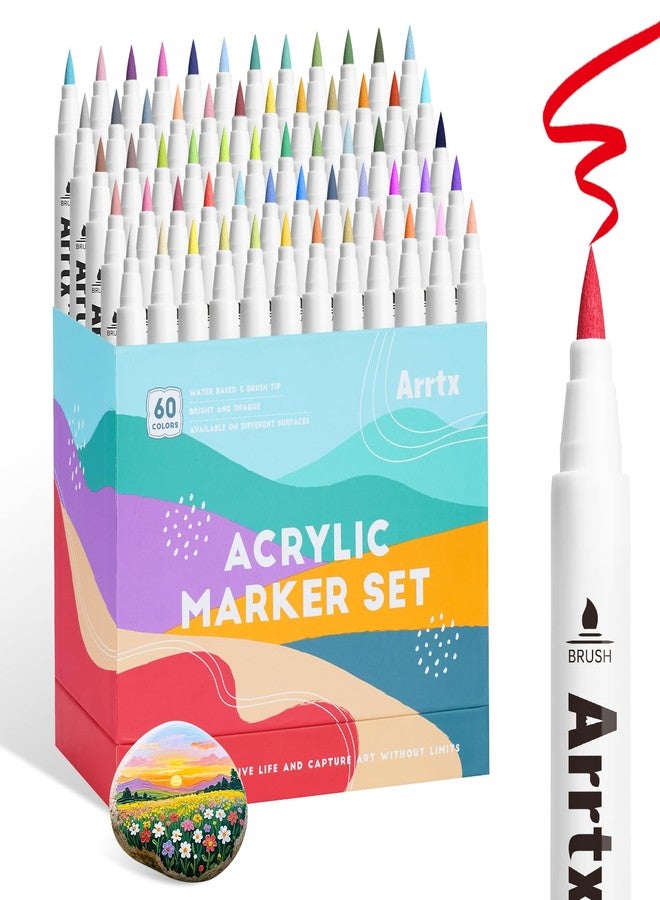 Arrtx 60 Colors Acrylic Paint Pens, Paint Markers Pens, for Artists Adults Coloring Drawing Scenery Landscape Natural- Brush Tip for Rock Painting, Wood, Canvas, DIY Crafts Making Art Supplies-60C - Image 1