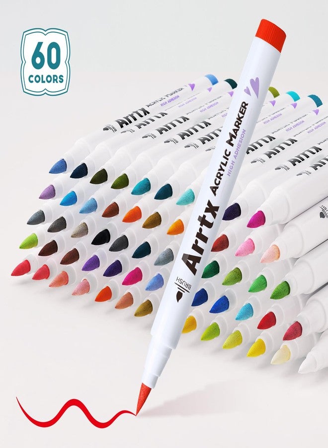 Arrtx 60 Colors Acrylic Paint Pens, Paint Markers Pens, for Artists Adults Coloring Drawing Scenery Landscape Natural- Brush Tip for Rock Painting, Wood, Canvas, DIY Crafts Making Art Supplies-60C - Image 4