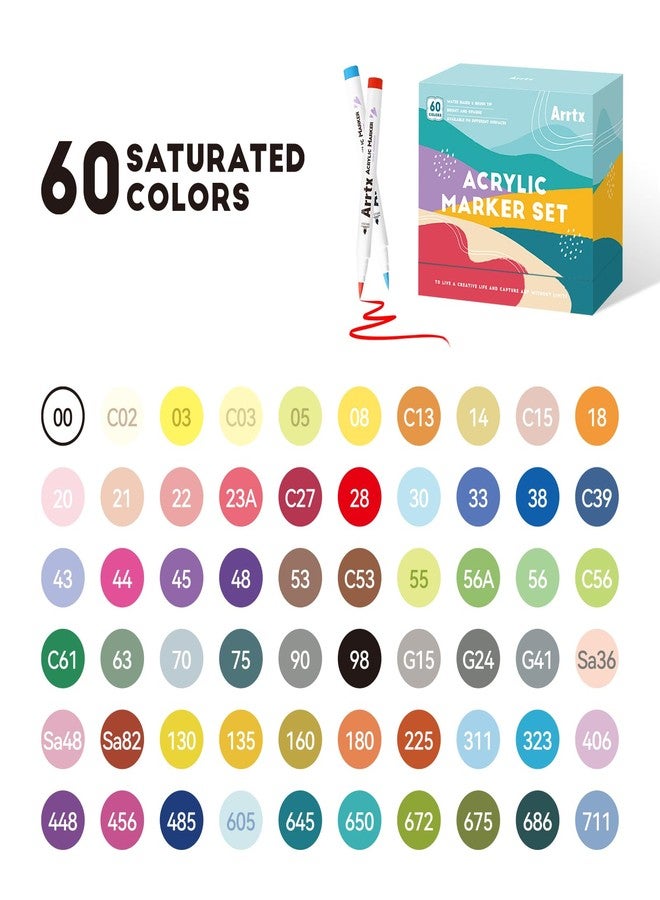 Arrtx 60 Colors Acrylic Paint Pens, Paint Markers Pens, for Artists Adults Coloring Drawing Scenery Landscape Natural- Brush Tip for Rock Painting, Wood, Canvas, DIY Crafts Making Art Supplies-60C - Image 3