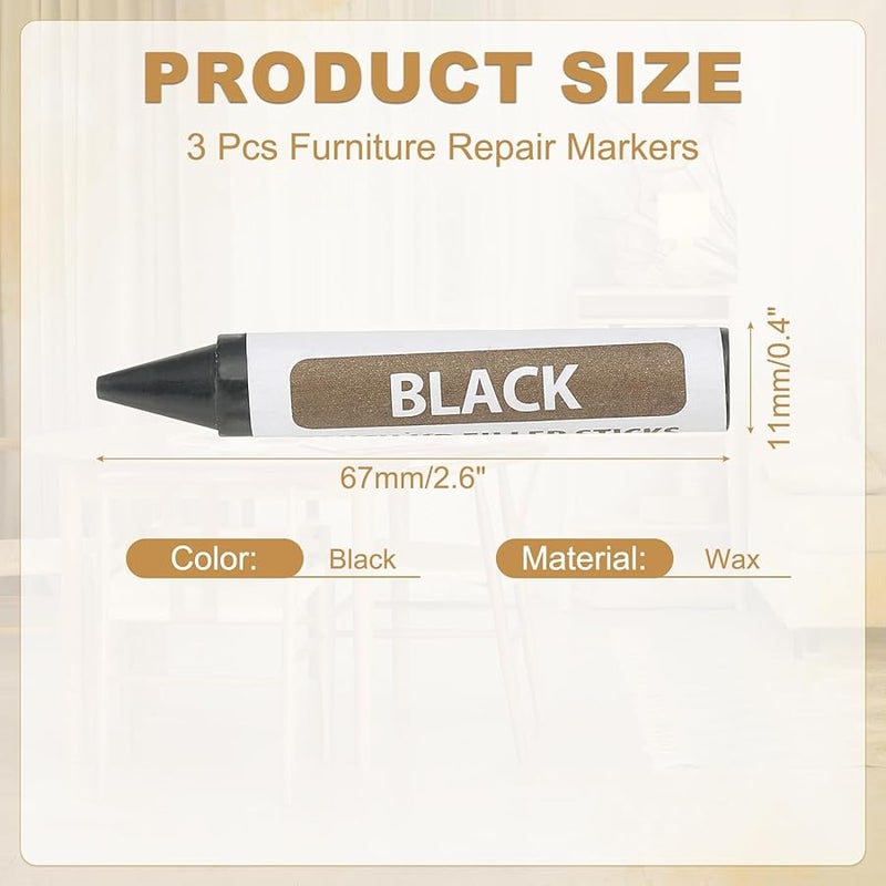 Patikil 3Pcs Black Wax Wood Filler Sticks Furniture Repair Crayons For Scratches Tables Floors - Image 3