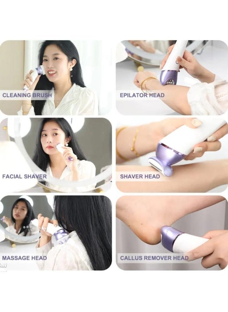 Denx Complete Care Device Epilator For Women, 6 In 1 Hair Removal Epilator, Shaver, Face Razor, Facial Brush, Face Massage And Body Exfoliator,Ipx7 Waterproof Rechargeable Hair Removal For Women, 2 Speeds - Image 2