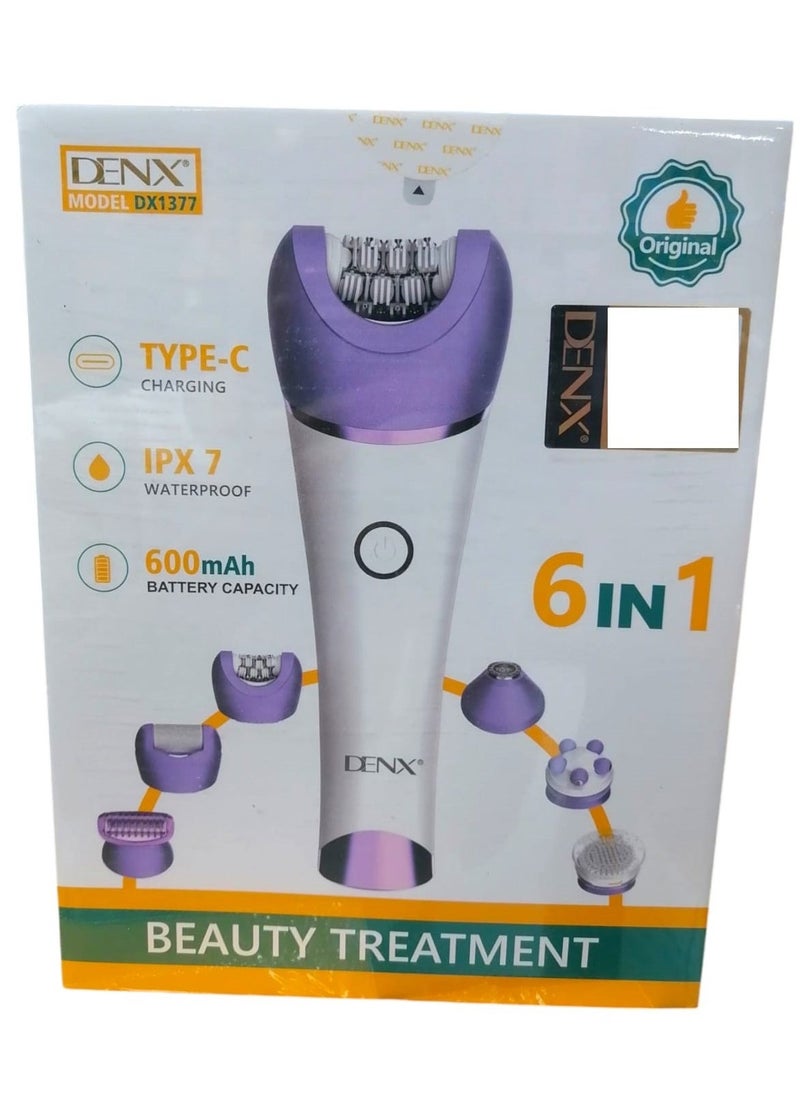 Denx Complete Care Device Epilator For Women, 6 In 1 Hair Removal Epilator, Shaver, Face Razor, Facial Brush, Face Massage And Body Exfoliator,Ipx7 Waterproof Rechargeable Hair Removal For Women, 2 Speeds - Image 4