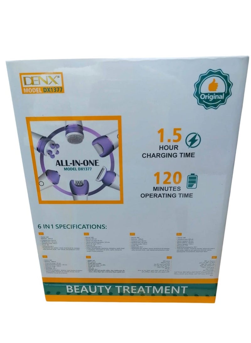 Denx Complete Care Device Epilator For Women, 6 In 1 Hair Removal Epilator, Shaver, Face Razor, Facial Brush, Face Massage And Body Exfoliator,Ipx7 Waterproof Rechargeable Hair Removal For Women, 2 Speeds - Image 5