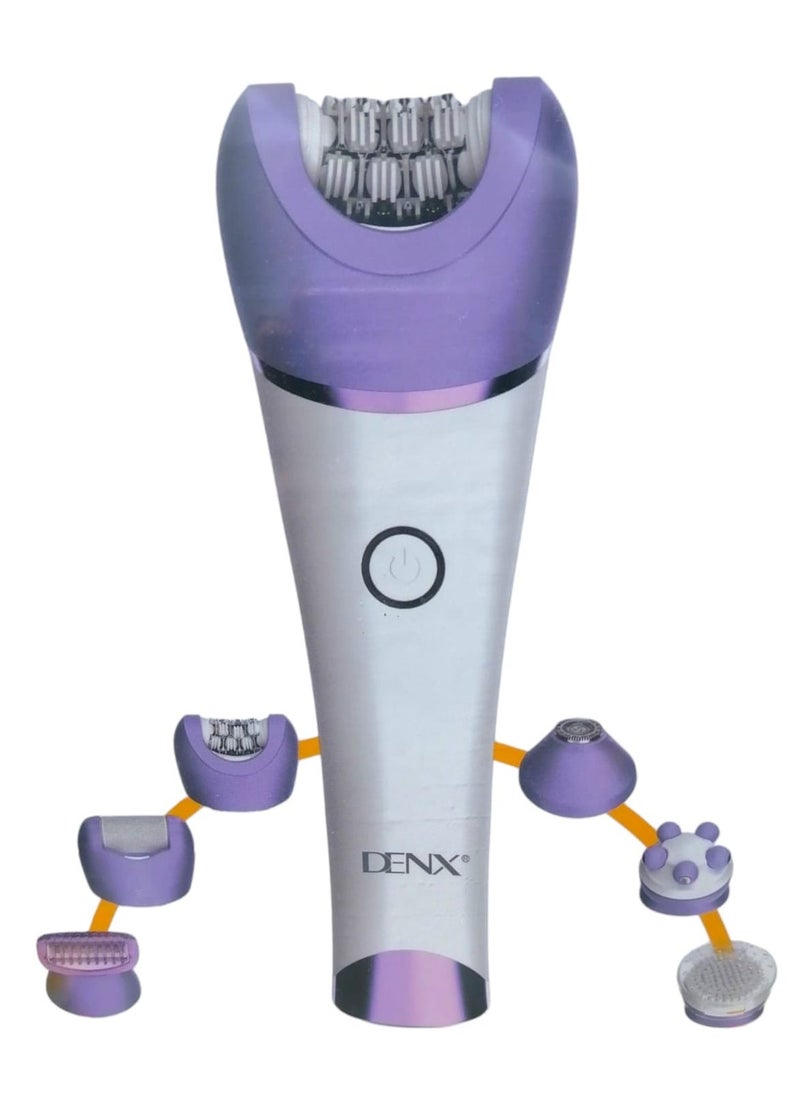 Denx Complete Care Device Epilator For Women, 6 In 1 Hair Removal Epilator, Shaver, Face Razor, Facial Brush, Face Massage And Body Exfoliator,Ipx7 Waterproof Rechargeable Hair Removal For Women, 2 Speeds - Image 1