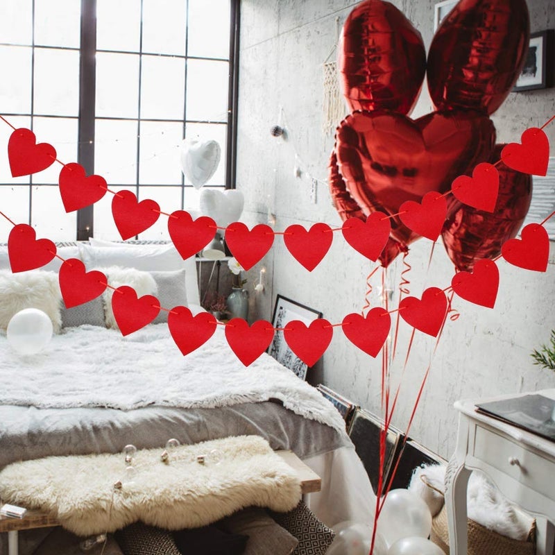 Incrizma Incrizma Red Felt Heart Garland for Valentines Day Decor 4 Strings Valentine Garland for Valentines Day Decoration Banner for Romantic Decorations Special Night RedHorizontal 40pcs  - Image 4