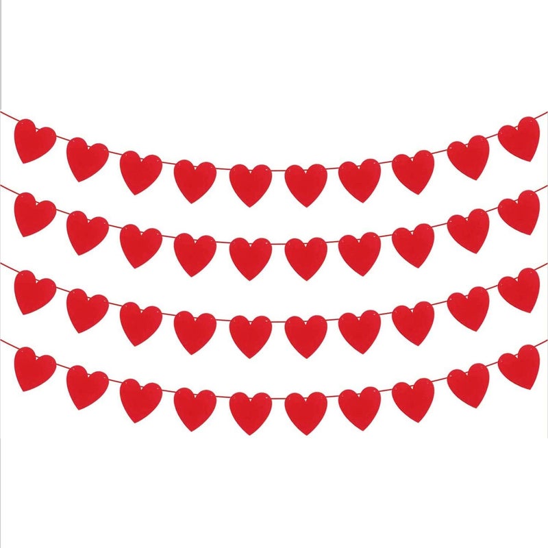 Incrizma Incrizma Red Felt Heart Garland for Valentines Day Decor 4 Strings Valentine Garland for Valentines Day Decoration Banner for Romantic Decorations Special Night RedHorizontal 40pcs  - Image 1