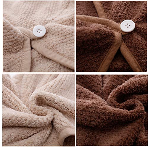 Mbestl M-bestl 2 Pack Hair Drying Towels,Hair Wrap Towels,Absorbent Microfiber Hair Towel Turban with Button Design to Dry Hair More Quicker（Khaki&Coffee） - Image 5