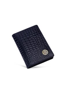 HAMMONDS FLYCATCHER HAMMONDS FLYCATCHER Genuine Leather Card Holder for Men, Credit Card Holder, Slim Bi-Fold RFID Protected Credit Card Wallet for Men with 4 Card Slot (Fits Upto 8 Cards), Metal Snap Button - Croc Blue  - Image 1