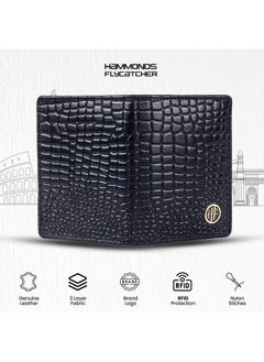 HAMMONDS FLYCATCHER HAMMONDS FLYCATCHER Genuine Leather Card Holder for Men, Credit Card Holder, Slim Bi-Fold RFID Protected Credit Card Wallet for Men with 4 Card Slot (Fits Upto 8 Cards), Metal Snap Button - Croc Blue  - Image 4